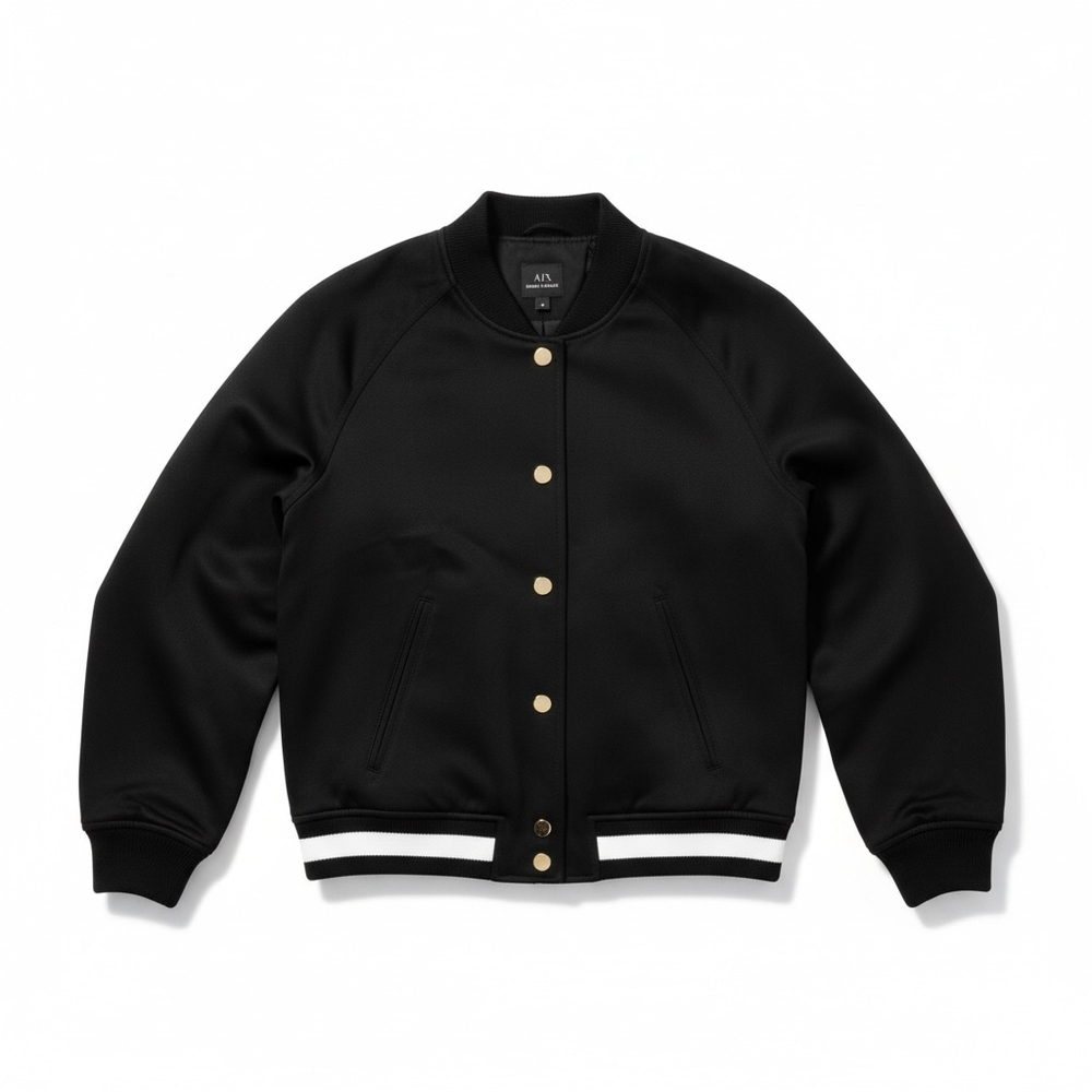 Armani Exchange black satin varsity jacket Women Size Medium